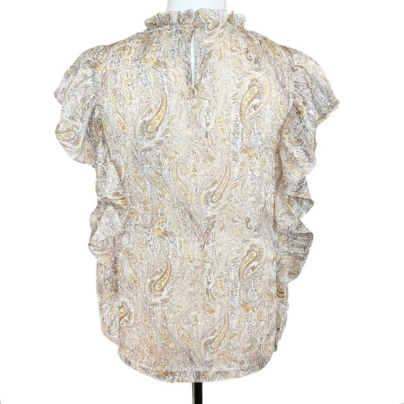 Joie NWT Yellow Paisley Blouse Size M Ruffle Mock Neck Flutter Short Sleeve - Picture 4 of 7